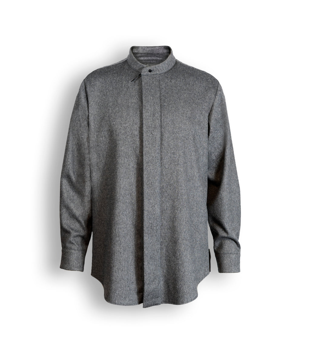 CAMICIA IN CASHMERE ELASTICIZZATO CON COLLO A FASCIA GRIGIA 