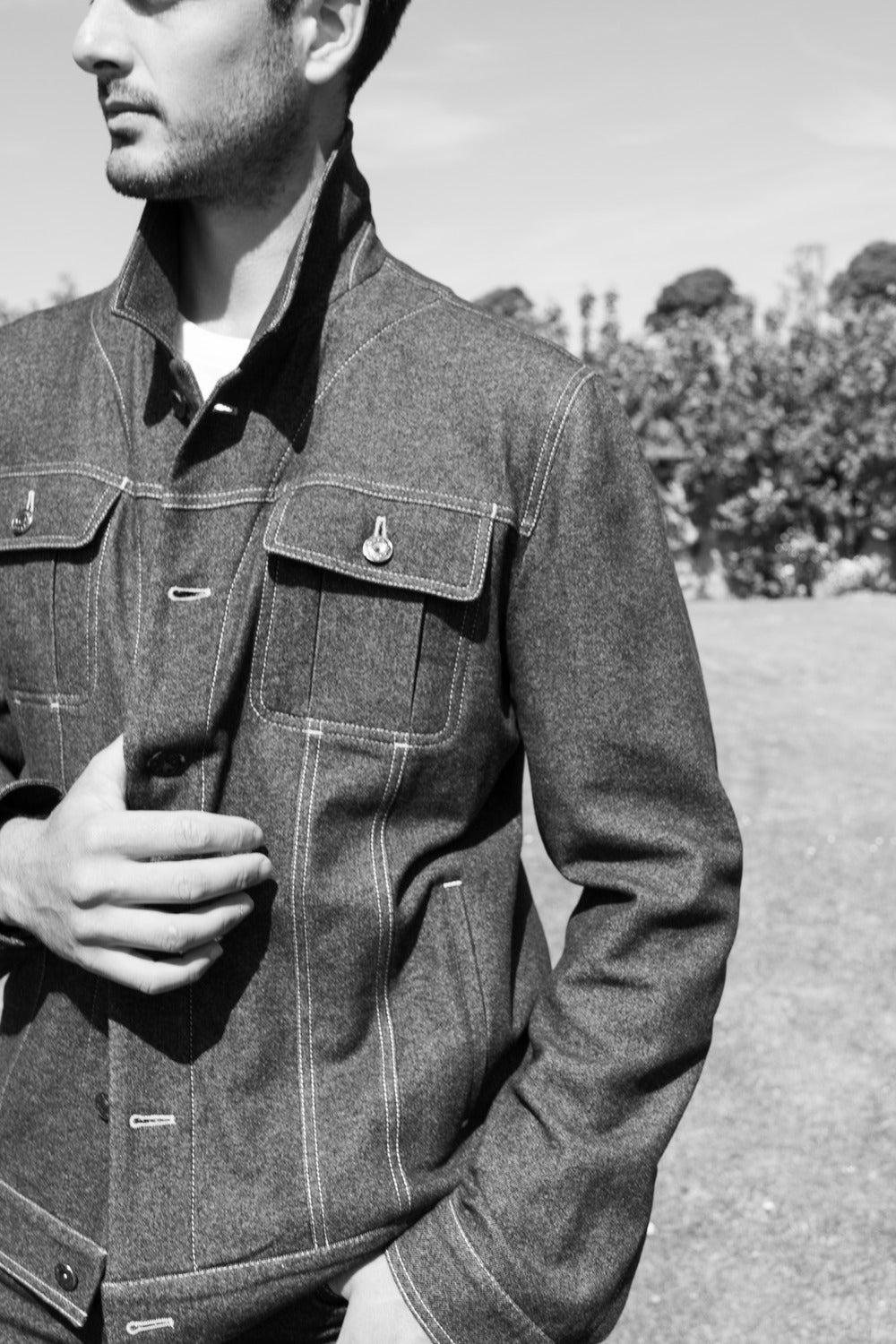 カシミアストレッチデニムジャケット