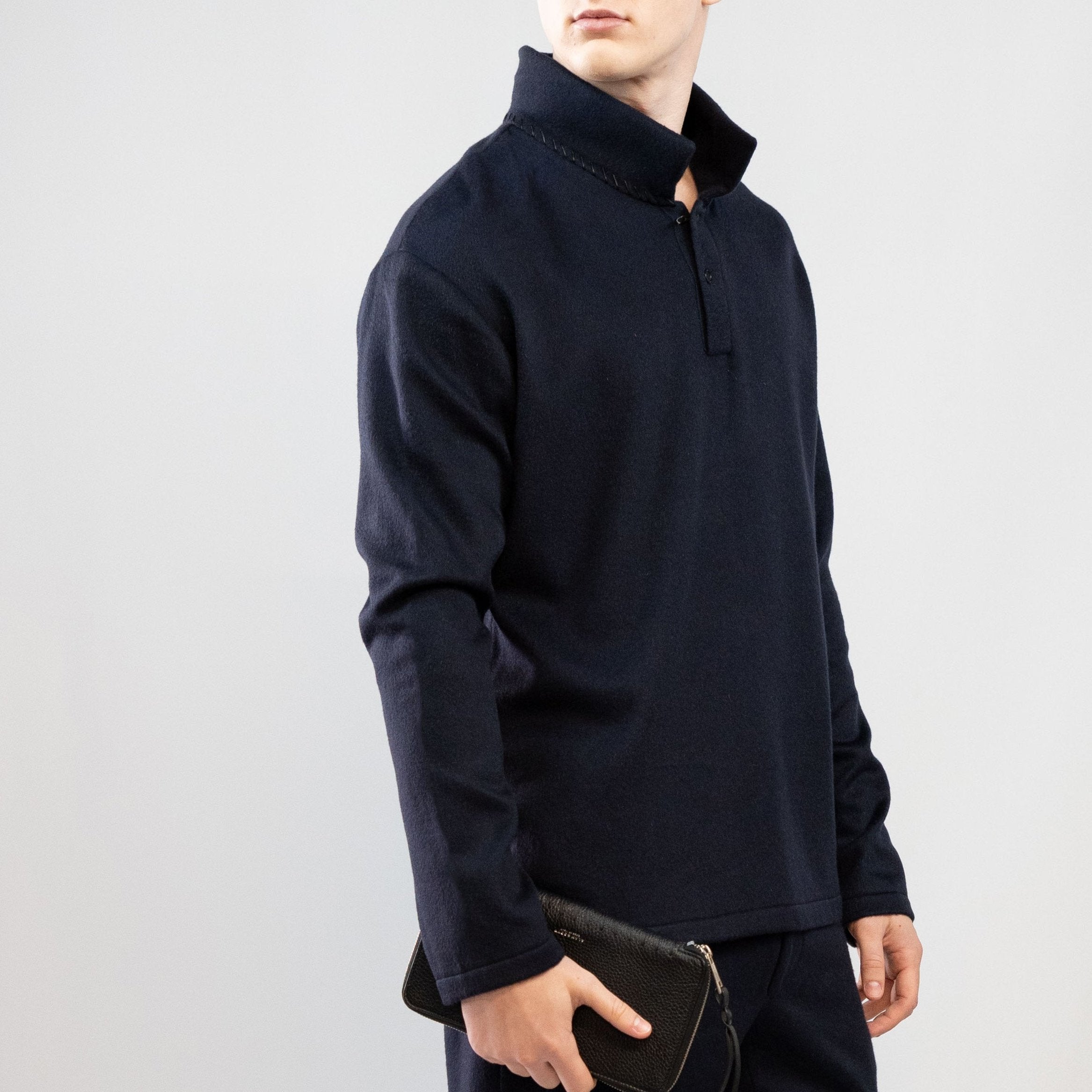 POLO IN CASHMERE ELASTICIZZATO LS NAVY 