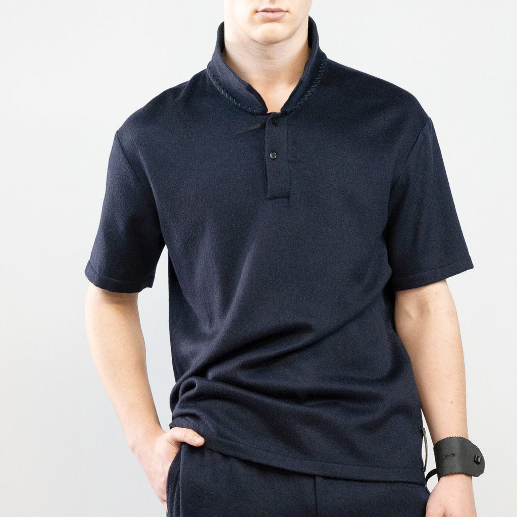 POLO IN CASHMERE ELASTICIZZATO SS NAVY 