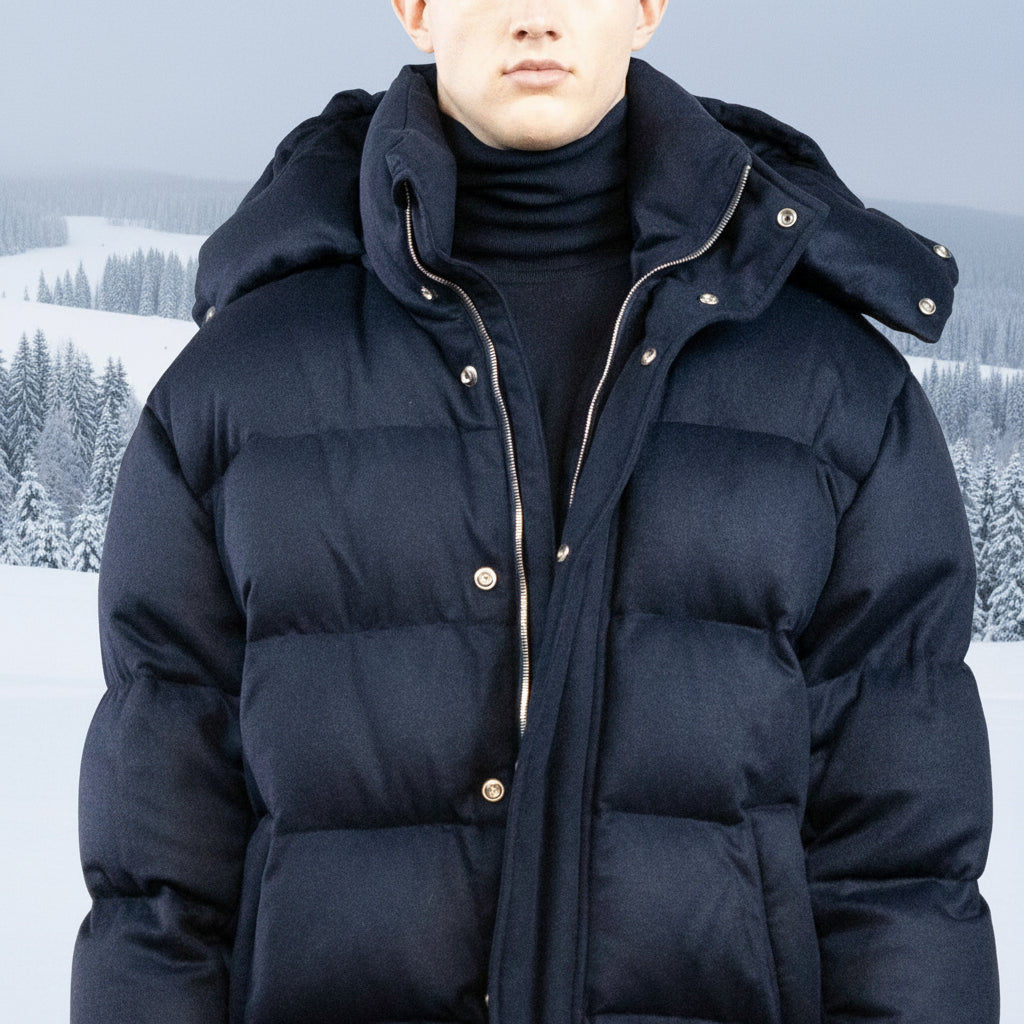 PUFFA IN CASHMERE ELASTICIZZATO CON IMBOTTITURA IN PIUMINO D'OCA 