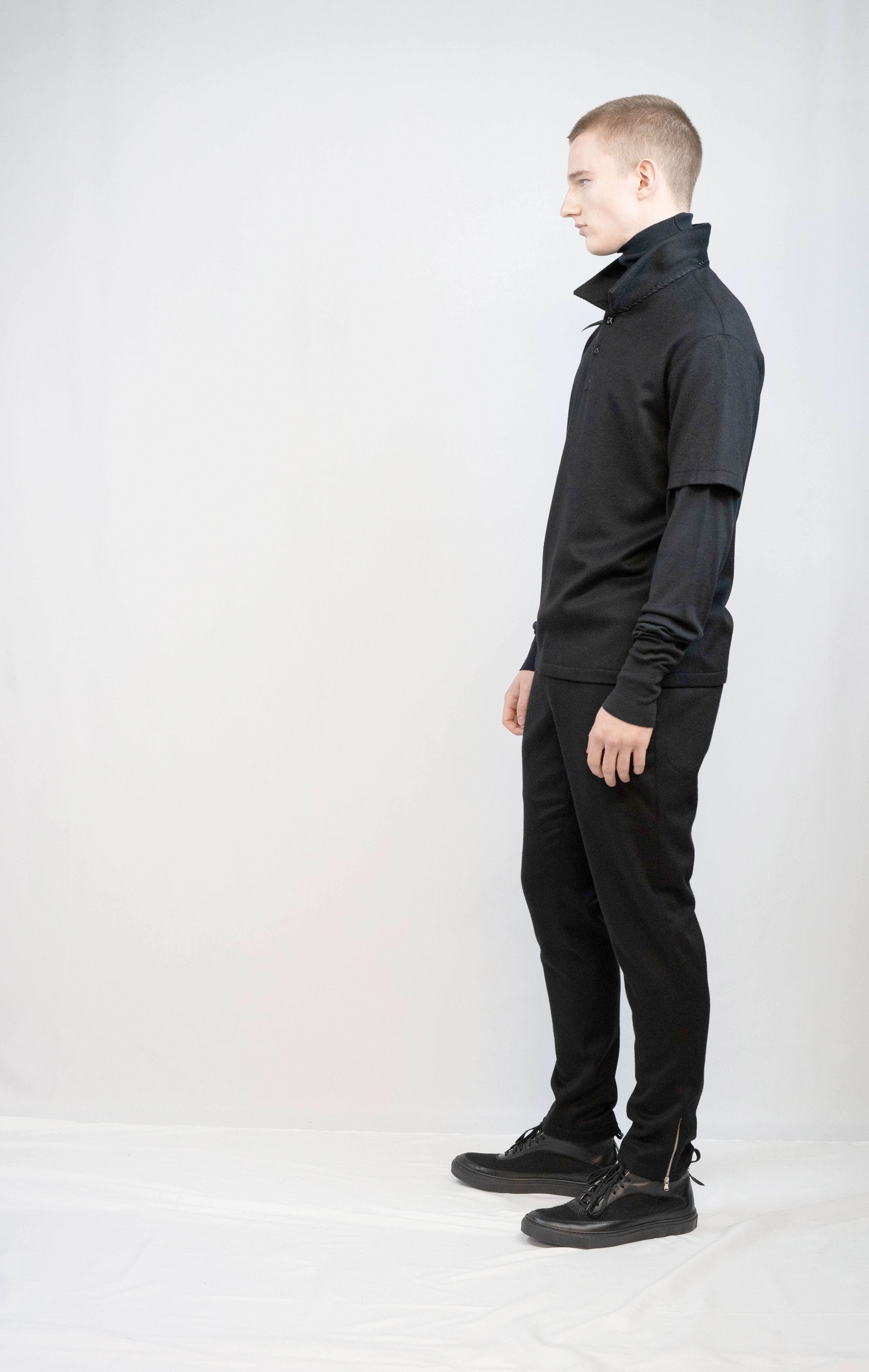 カシミア ストレッチ ポロシャツ SS ブラック