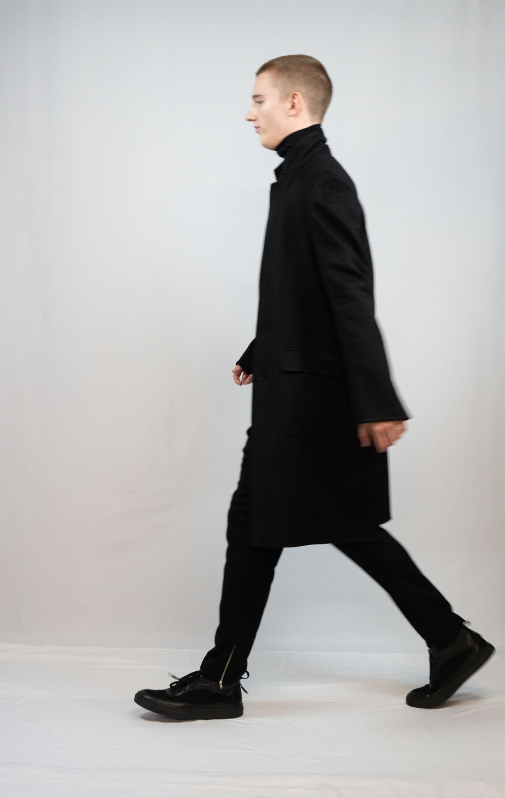 カシミアストレッチダブルフェイスコート ブラック