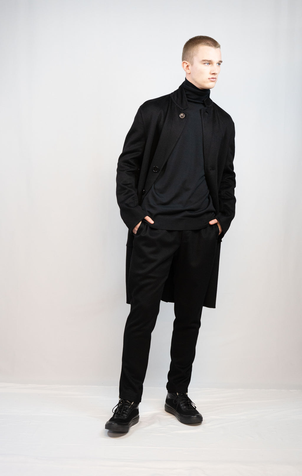 カシミアストレッチダブルフェイスコート ブラック