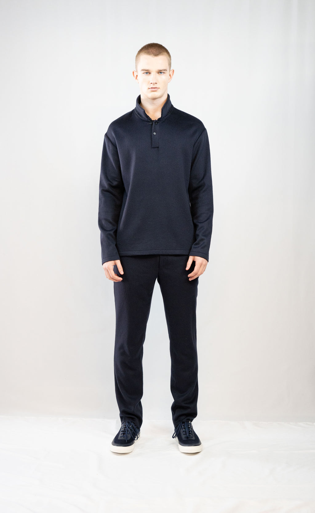 POLO IN CASHMERE ELASTICIZZATO LS NAVY 