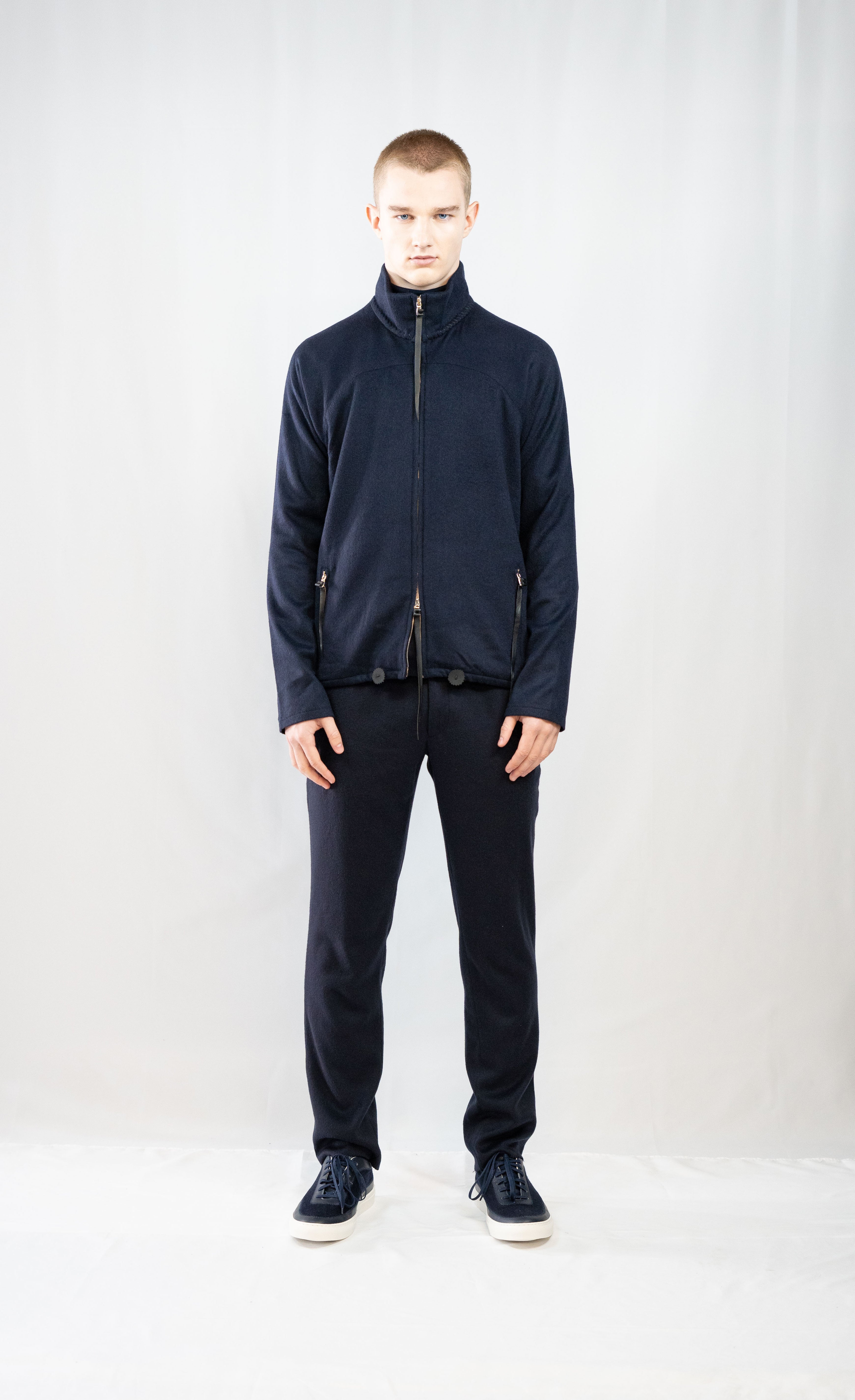 カシミア ストレッチ サイクリング トップ ネイビー